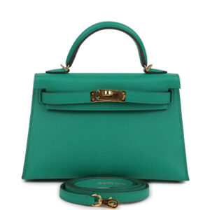 Pre-owned Hermes Kelly Sellier 20 Vert Jade Epsom Gold Hardware