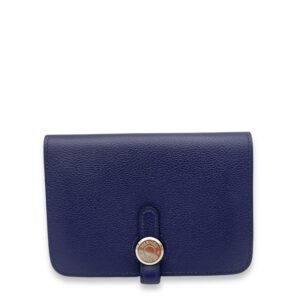 Dogon Compact Bleu Encre in Calfskin, Palladium hardware