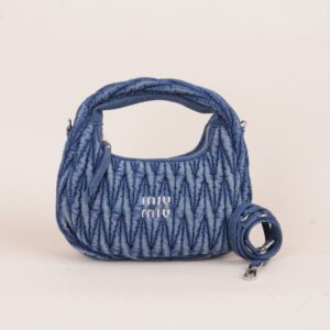 Miu Miu Blue Wander Regular Matelasse Denim Tote Bag with Strap