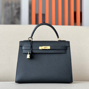 Kelly 32 Epsom Noir(89) Gold Hardware