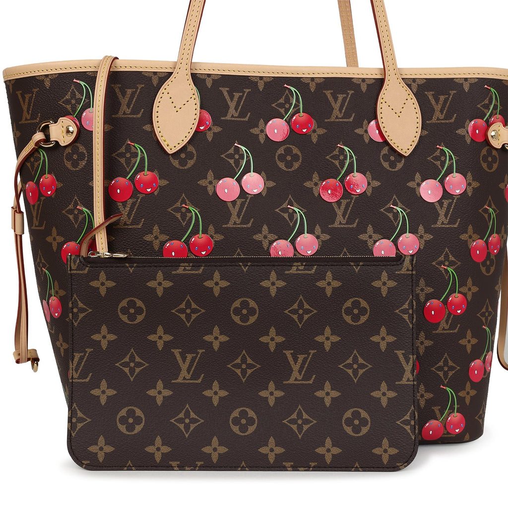 Louis Vuitton X Takashi Murakami Neverfull MM Cherry Brown Monogram Gold Hardware - Image 7