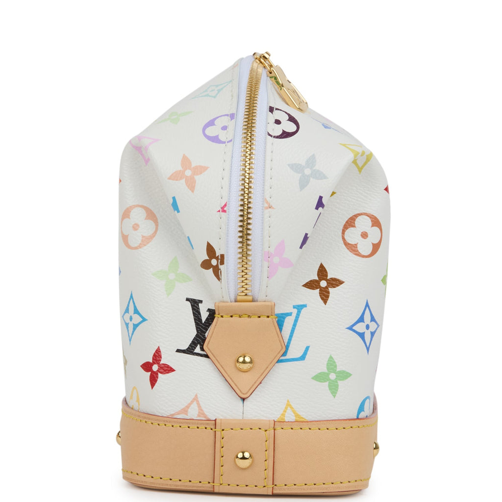 Louis Vuitton X Takashi Murakami Cosmetic Pouch GM White Multicolored Monogram Gold Hardware - Image 4
