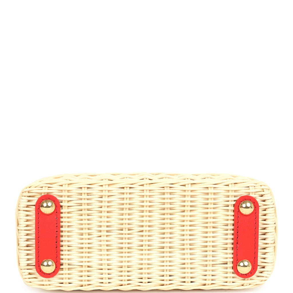 Louis Vuitton X Takashi Murakami Capucines Mini Red and Blue Monogram Cherry Denim and Rattan Wicker Gold Hardware - Image 7