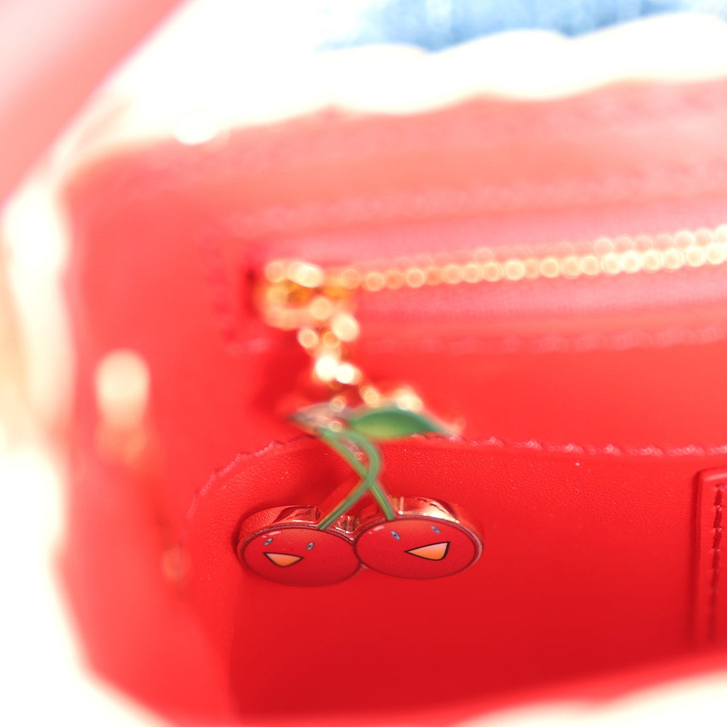 Louis Vuitton X Takashi Murakami Capucines Mini Red and Blue Monogram Cherry Denim and Rattan Wicker Gold Hardware - Image 10