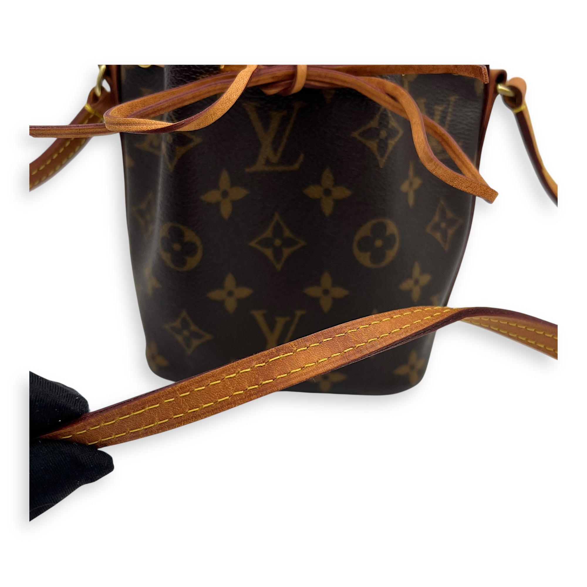 Noe Bucket Bag Nano Brown in Monogram Coated Canvas, Gold hardware - Image 11