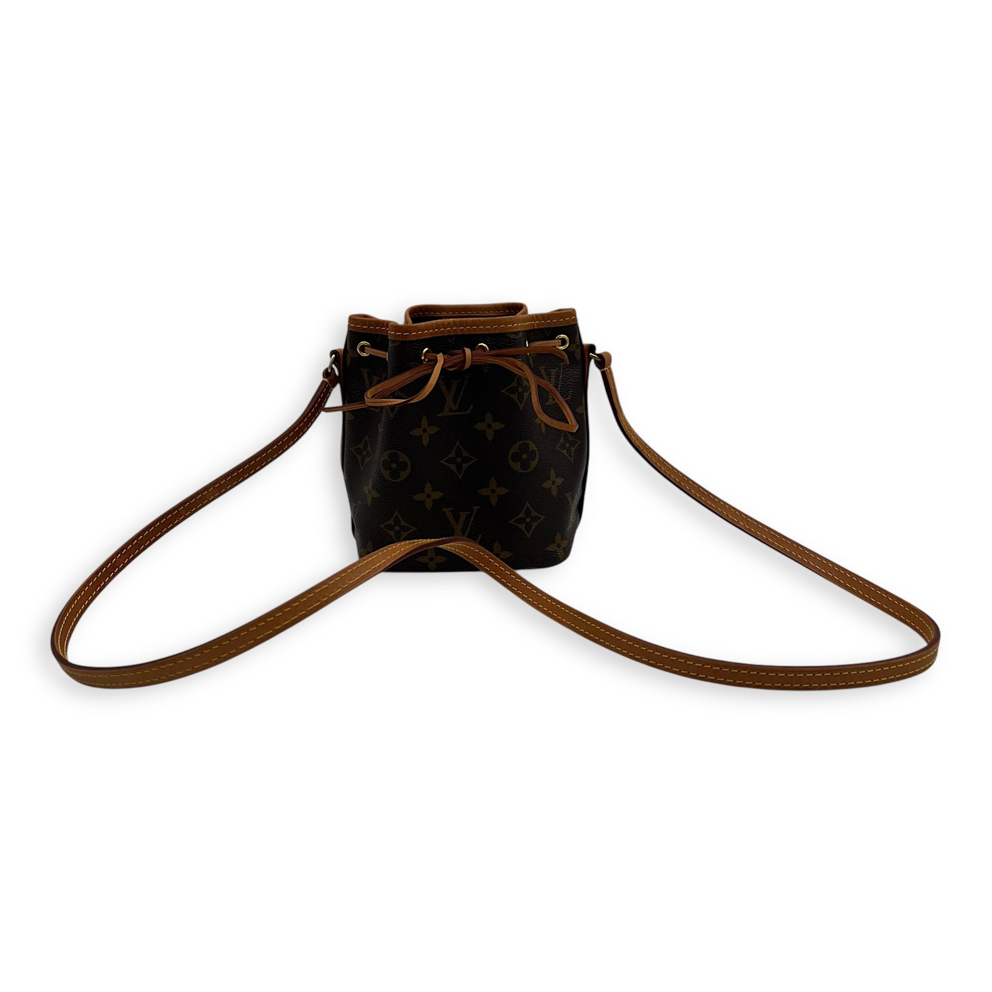 Noe Bucket Bag Nano Brown in Monogram Coated Canvas, Gold hardware - Image 12