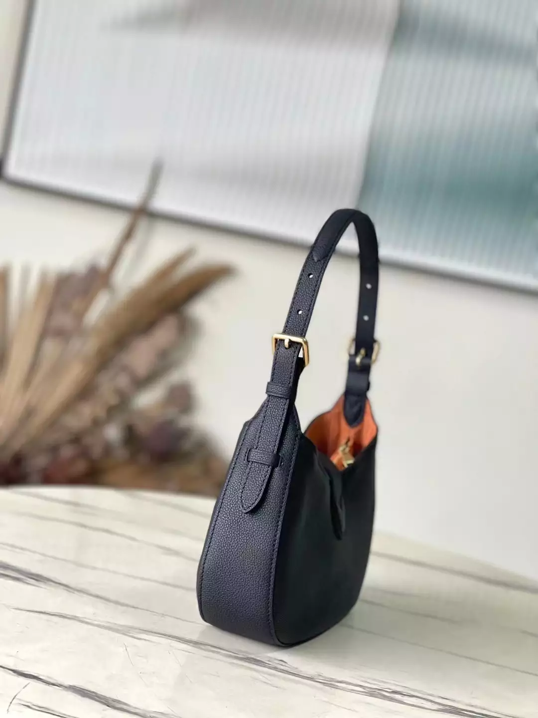 Low Key Shoulder Bag Black Grained Calfskin - Repbags.ru - Image 4