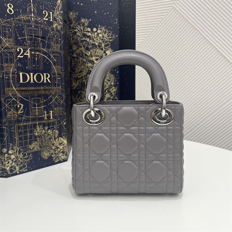 Mini Lady Dior Bag Grey Cannage Leather - Image 4