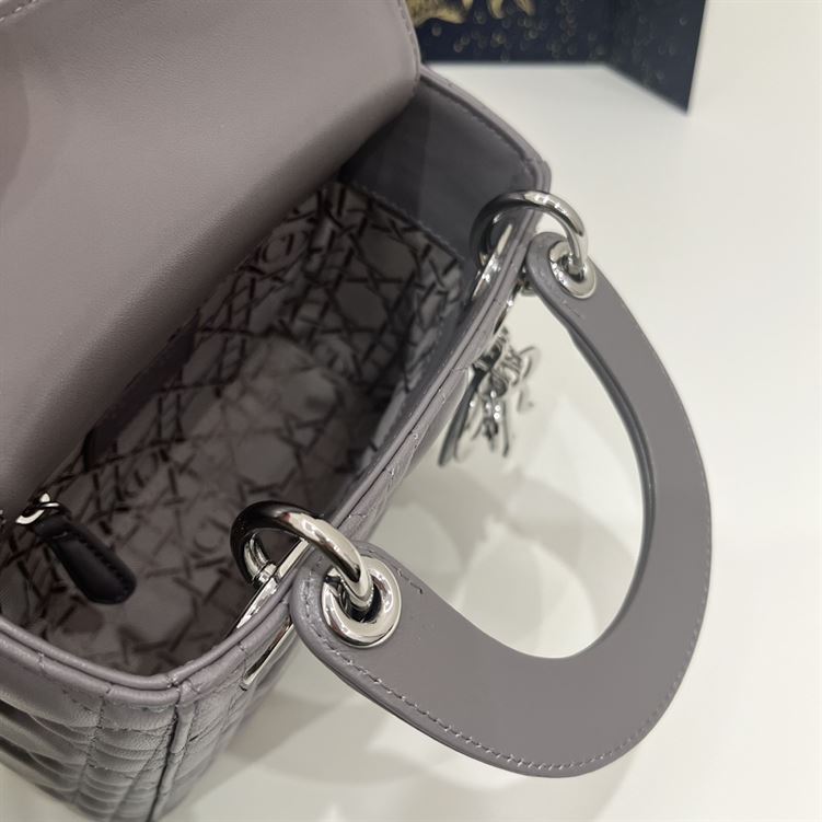 Mini Lady Dior Bag Grey Cannage Leather - Image 8
