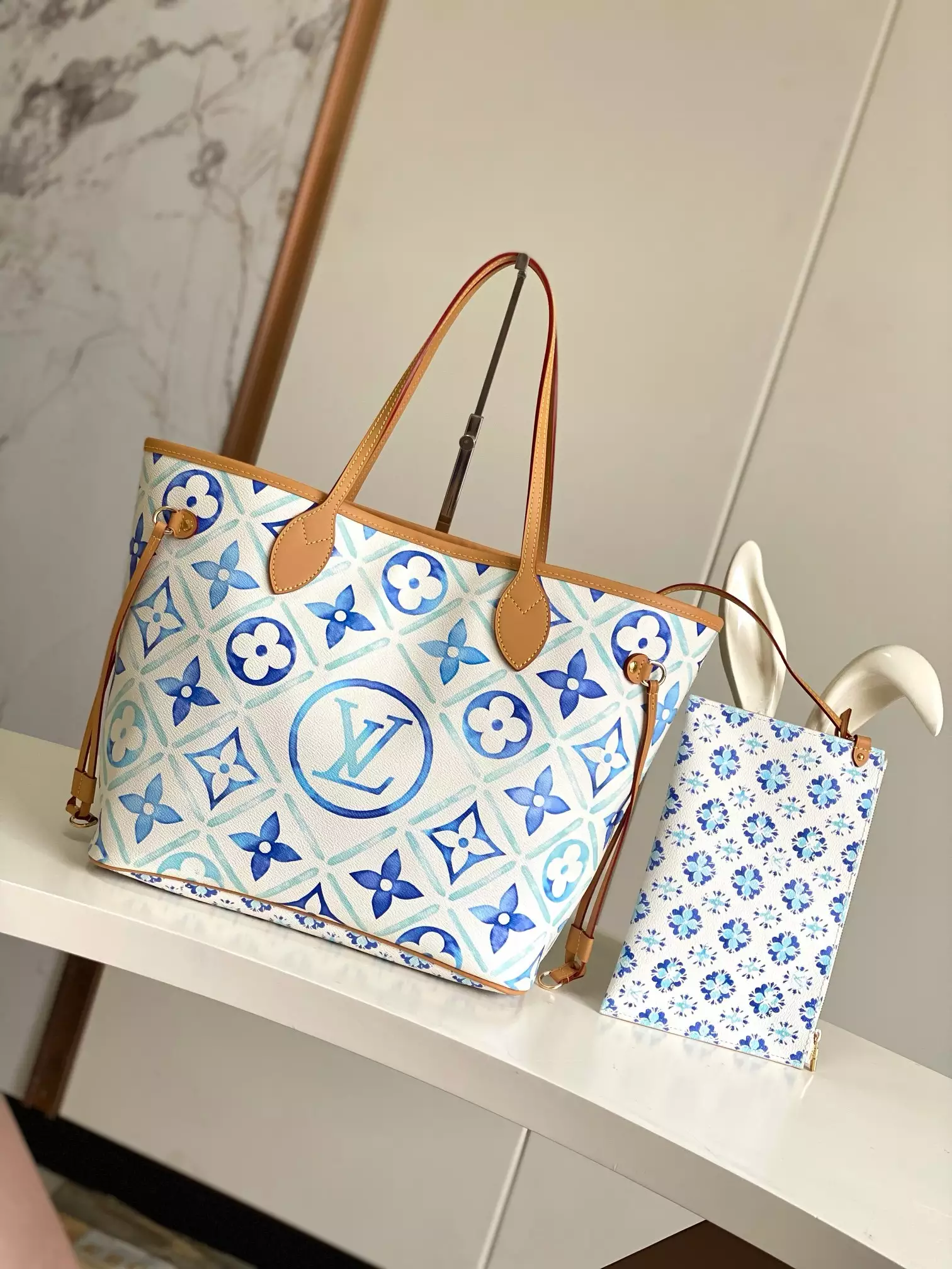 Neverfull MM Lagoon Blue Monogram Tiles Canvas - Repbags.ru - Image 9