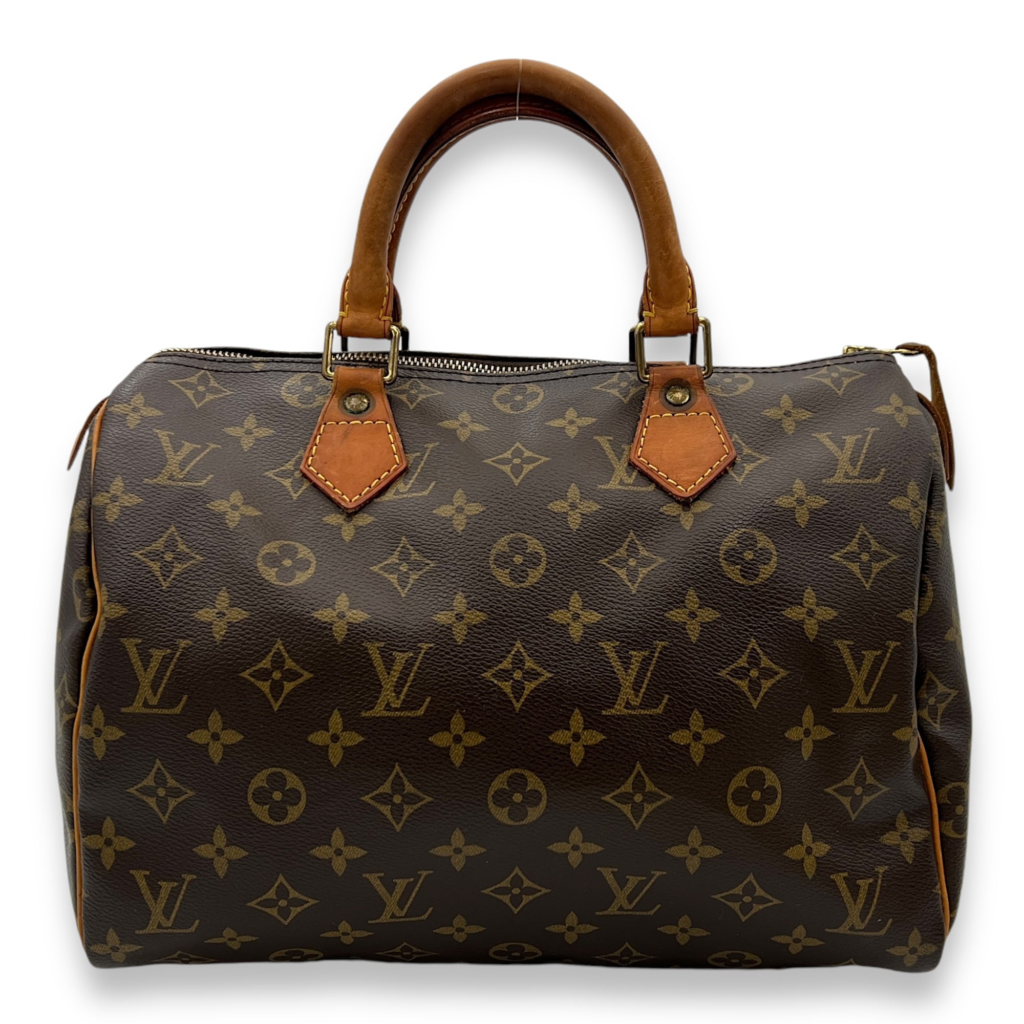 Speedy Top Handle Bag 30 Brown in Monogram Coated Canvas, Gold hardware