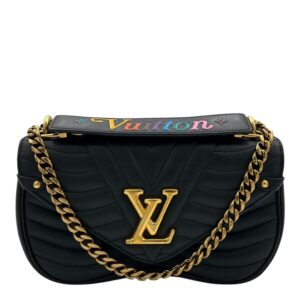 New Wave Shoulder Bag Black in Calfskin, Gold hardware