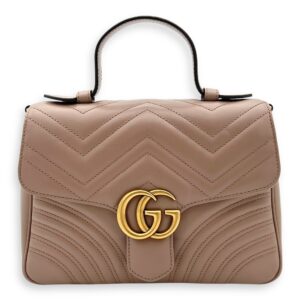 GG Marmont Top Handle Bag Beige in Calfskin, Gold hardware