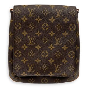 Musette Salsa Crossbody Bag Brown in Monogram Coated Canvas, Gold hardware