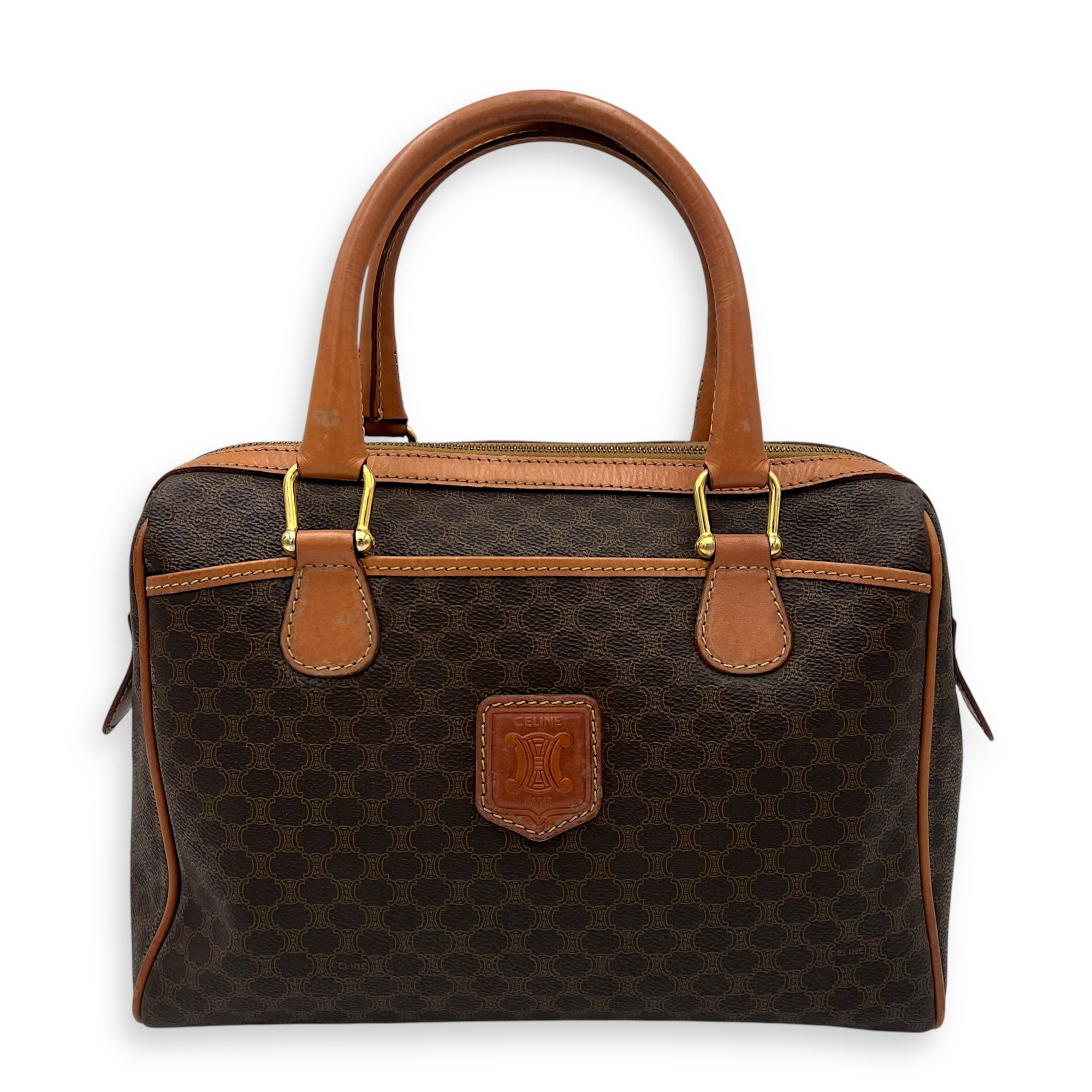 Macadam Top Handle Bag Brown in Coated Canvas, Gold hardware