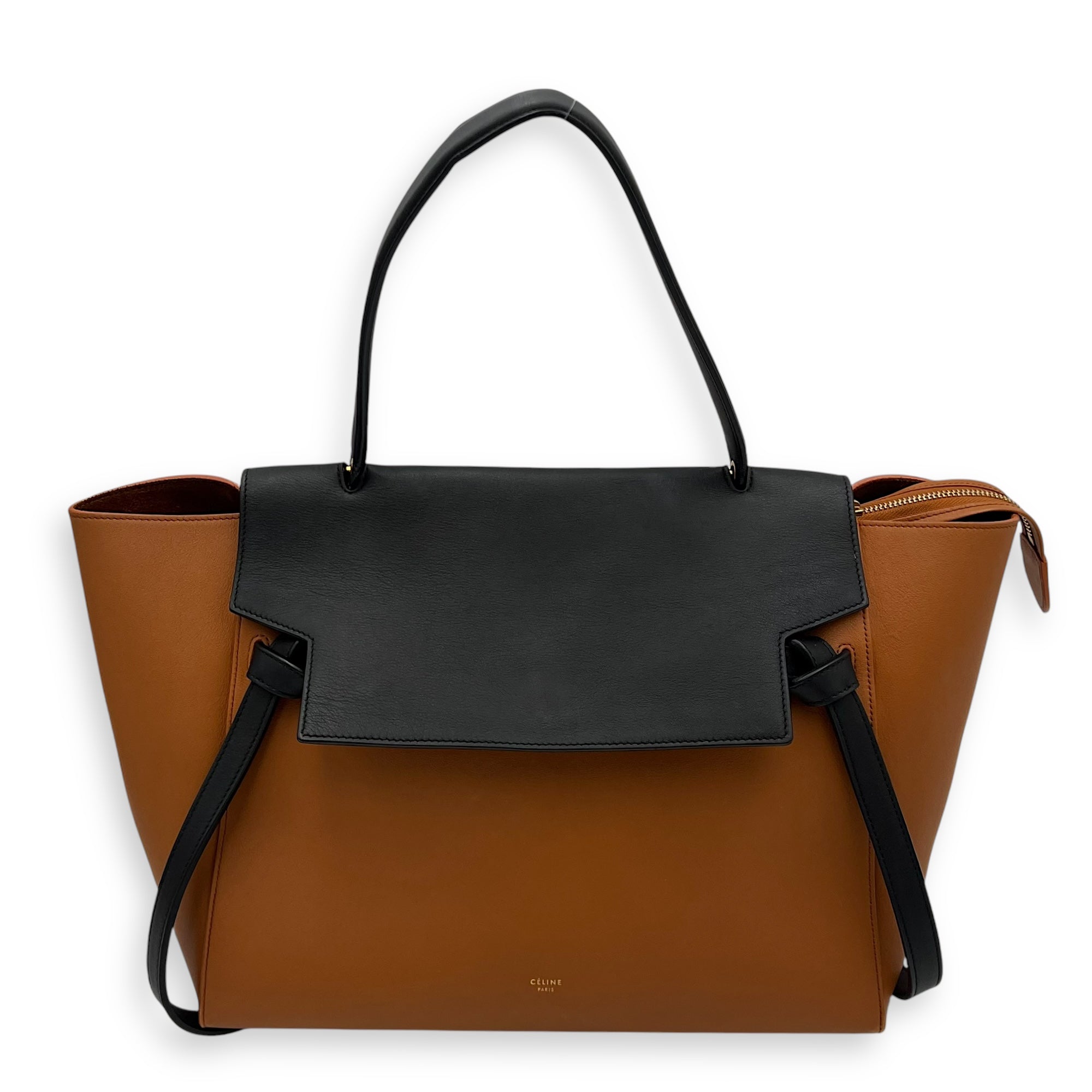 Belt Bag Small Brown Top Handle Bag in Calfskin, Gold hardware