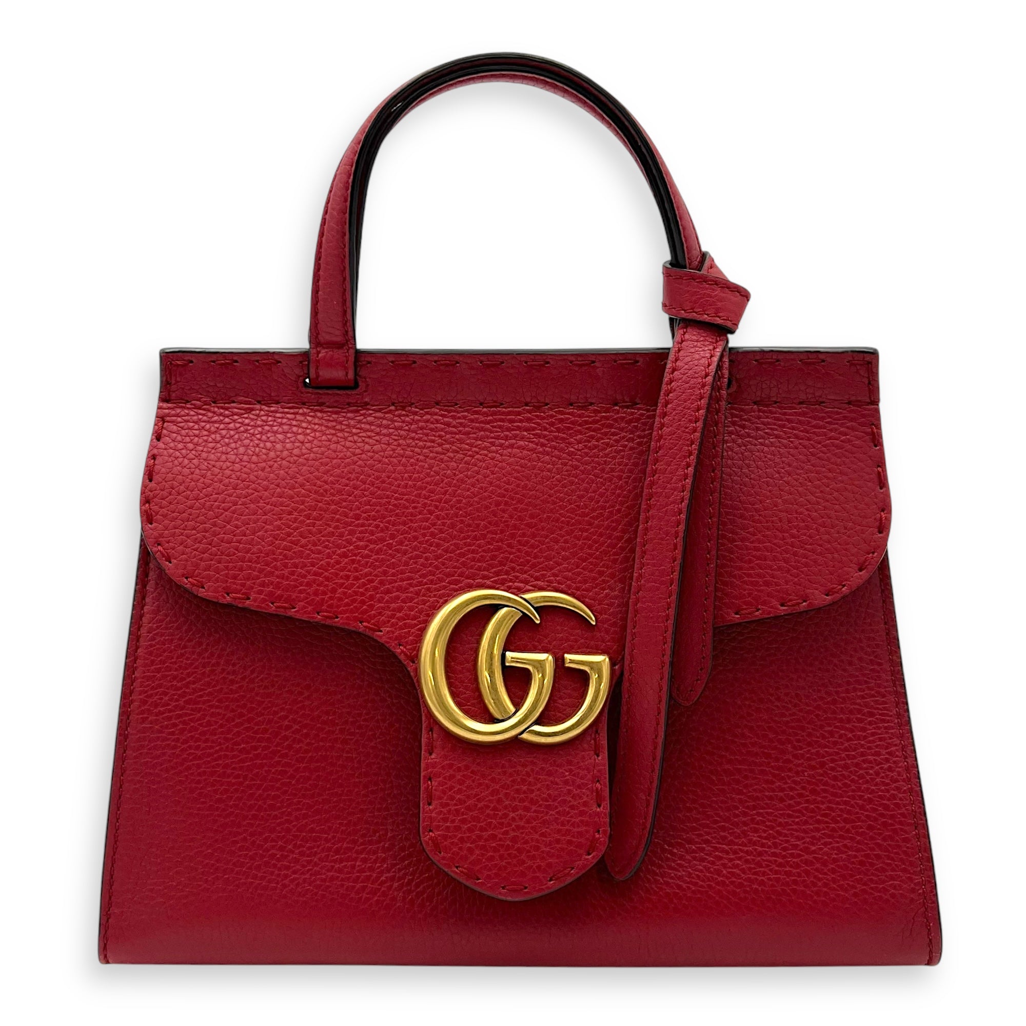 GG Marmont Top Handle Bag Red in Calfskin, Gold hardware