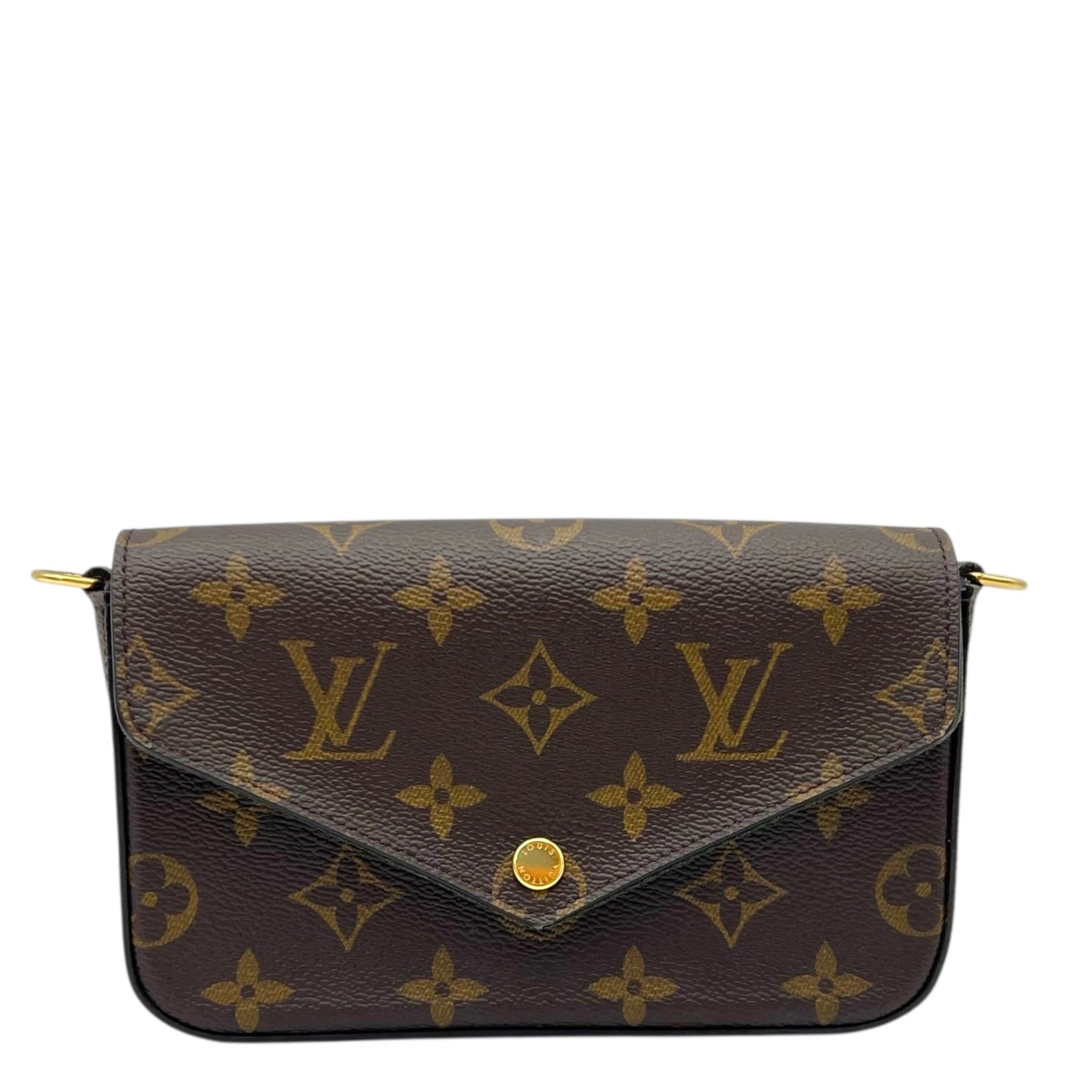 Felicie Strap and Go Wallet On Chain Brown in Monogram Coated Canvas, Gold hardware