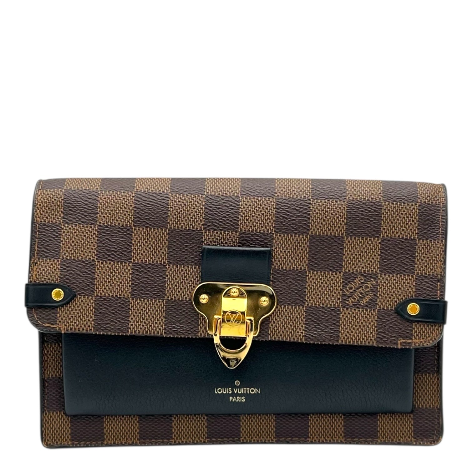 Vavin Wallet On Chain Damier Ebene in Coated Canvas, Gold hardware