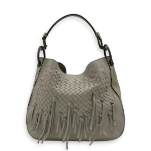 Intrecciato Shoulder Bag White in Lambskin, Gunmetal hardware