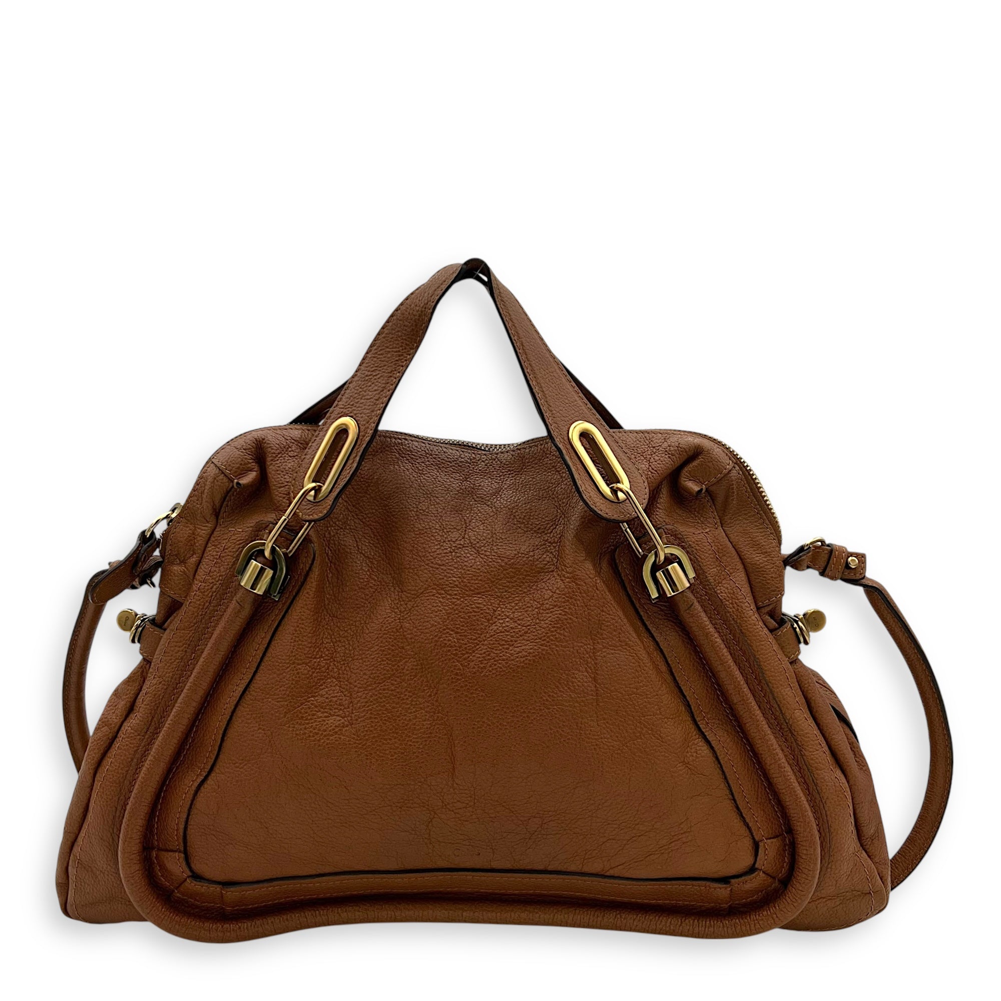 Paraty Large Brown Top Handle Bag in Calfskin, Gold hardware