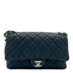 CC Shoulder Bag Blue in Caviar Leather, Silver hardware