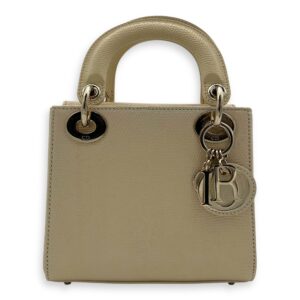 Lady Dior Top Handle Bag Mini Cream in Lizard, Light Gold hardware