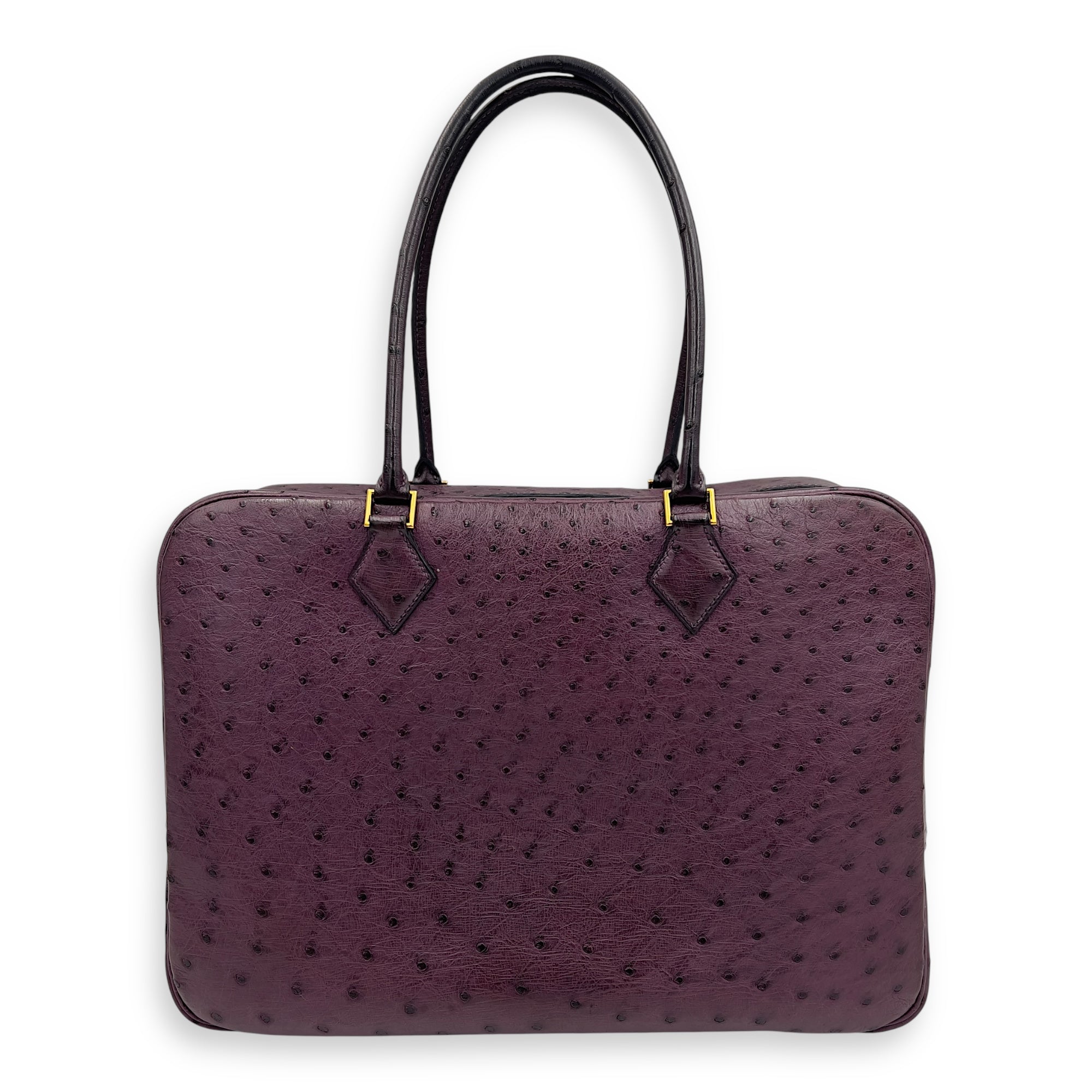 Plume 35 Purple Top Handle Bag in Ostrich, Gold hardware