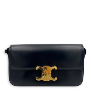 Triomphe Claude Black Shoulder Bag in Calfskin, Gold hardware