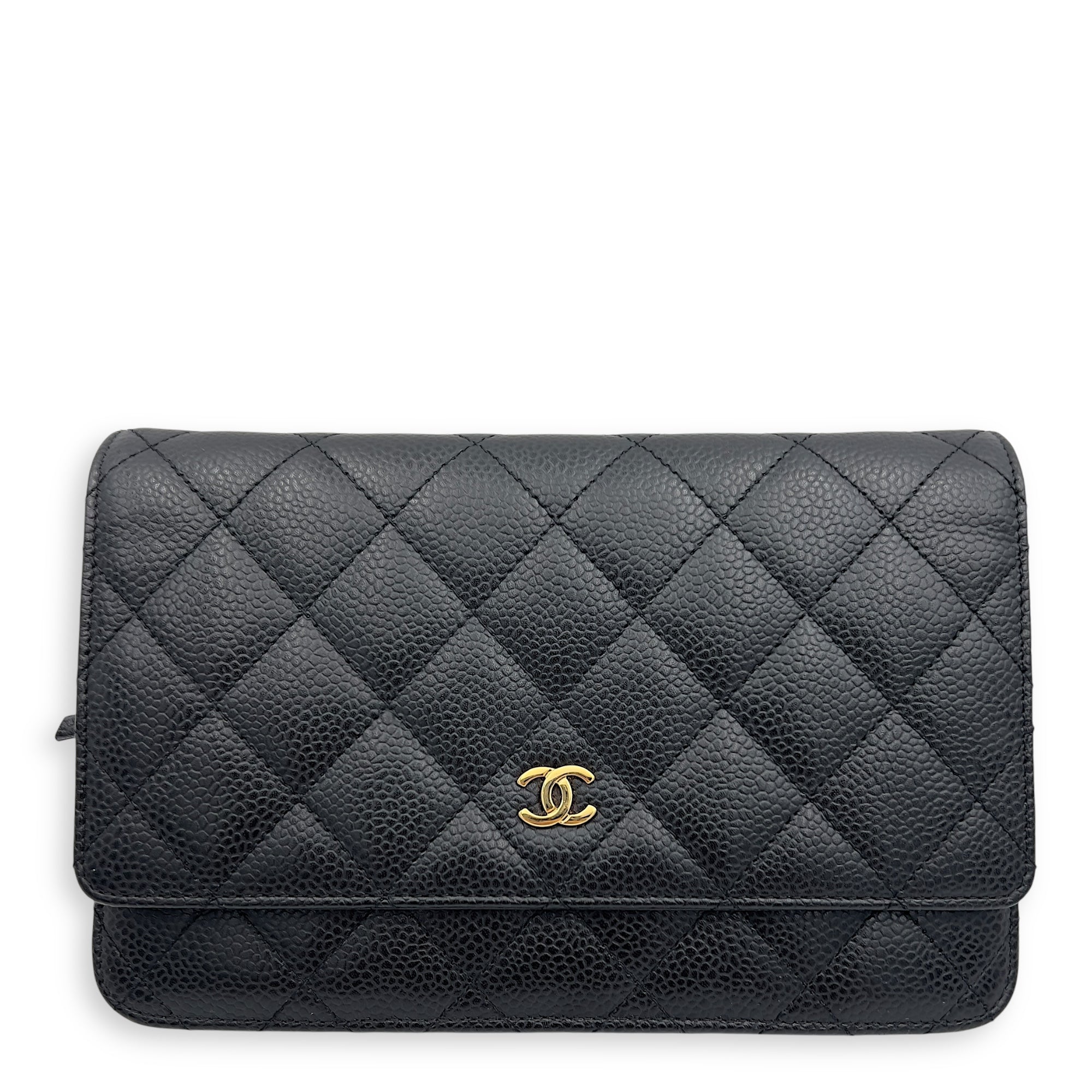Classic Wallet On Chain Black in Caviar Leather, Gold hardware