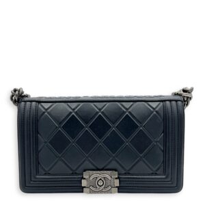 Boy Medium Blue Shoulder Bag in Lambskin, Ruthenium hardware