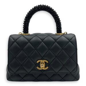 Coco Top Handle Bag Mini Black in Calfskin, Gold hardware
