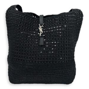 Le 5 A 7 Crossbody Bag Black in Raffia, Silver hardware