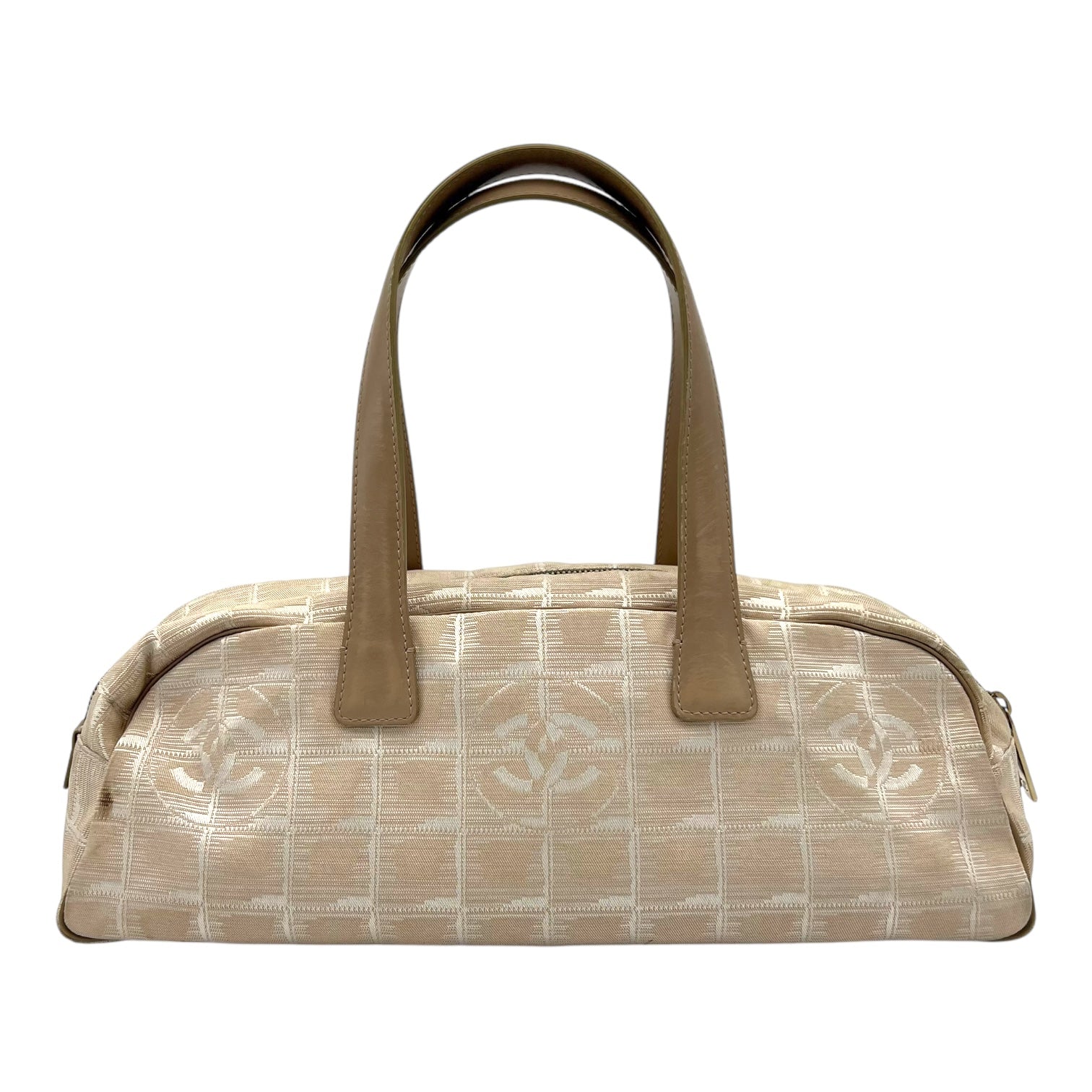 Travel Line Top Handle Bag Beige in Jacquard, Gold hardware - Image 3