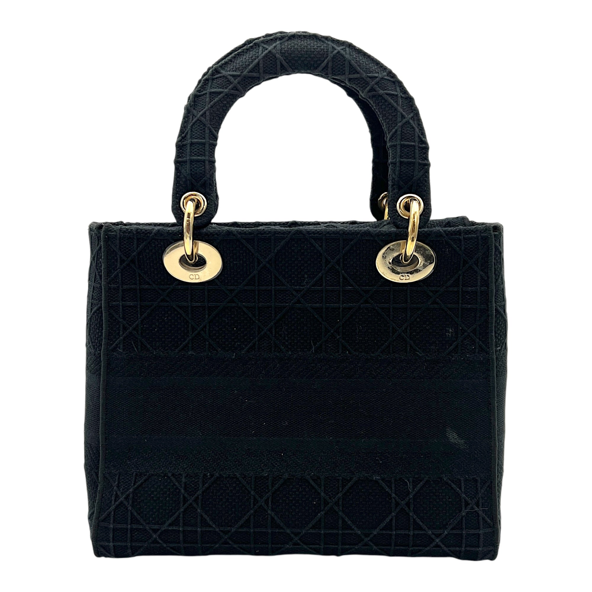 Lady D-Lite Medium Black Top Handle Bag in Canvas, Gold hardware - Image 3