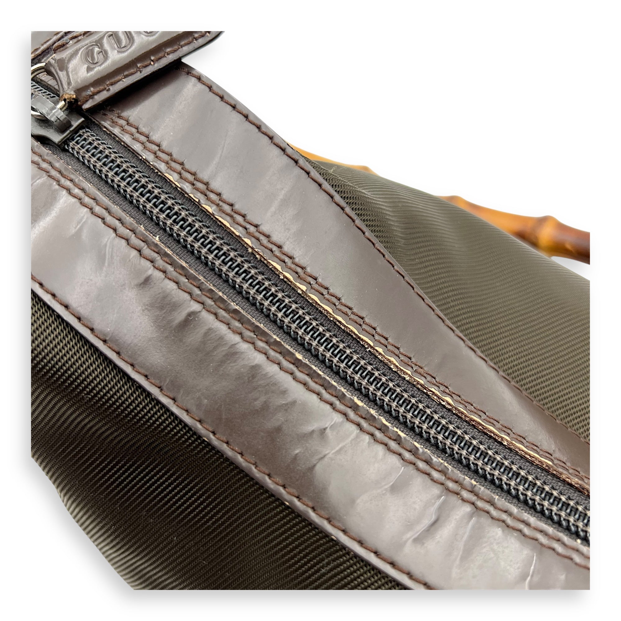 Bamboo Shoulder Bag Brown in Canvas, Silver hardware - Image 9