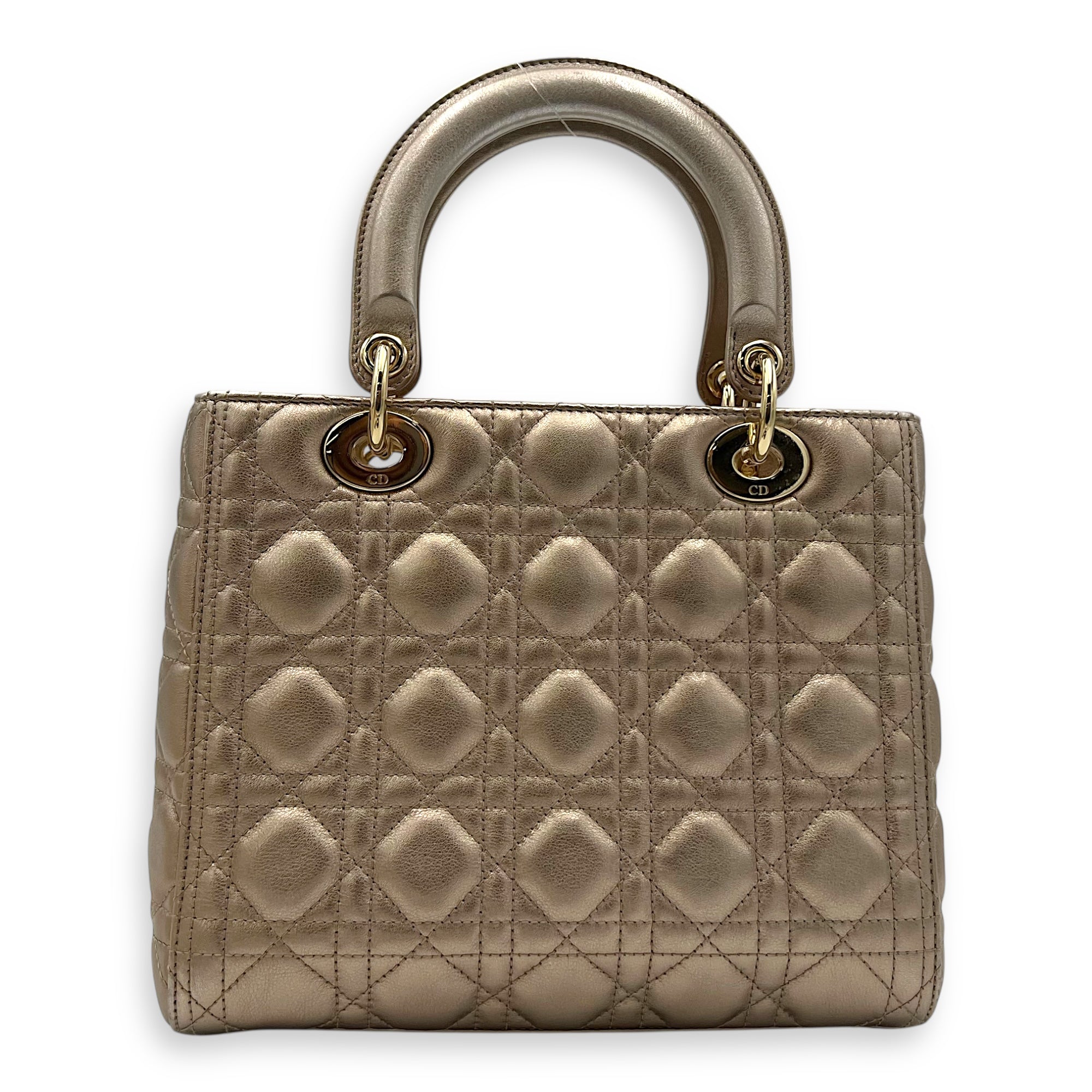 Lady Dior Medium Bronze Top Handle Bag in Lambskin, Gold hardware - Image 3