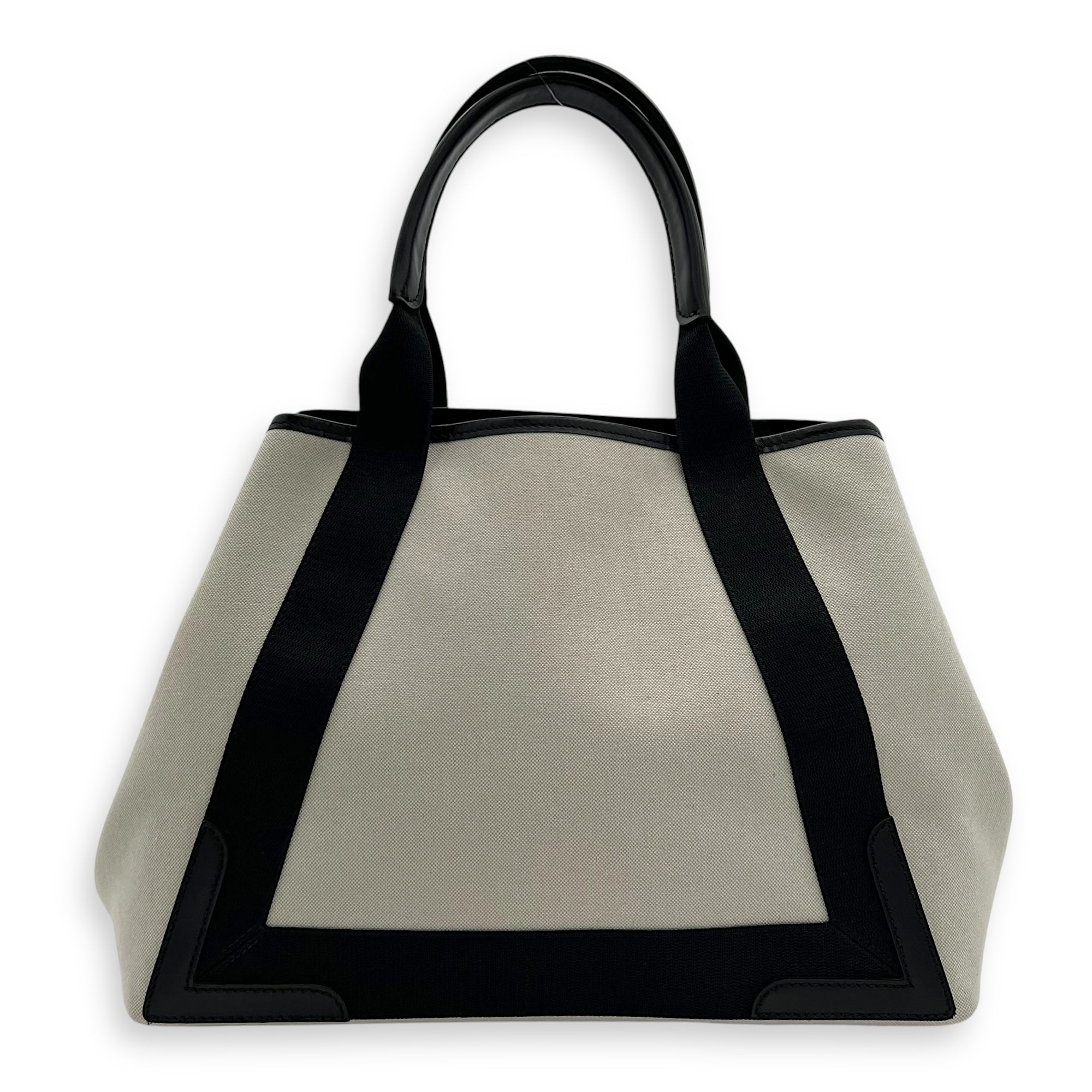 Cabas Tote Bag Medium White in Canvas, Silver hardware - Image 3
