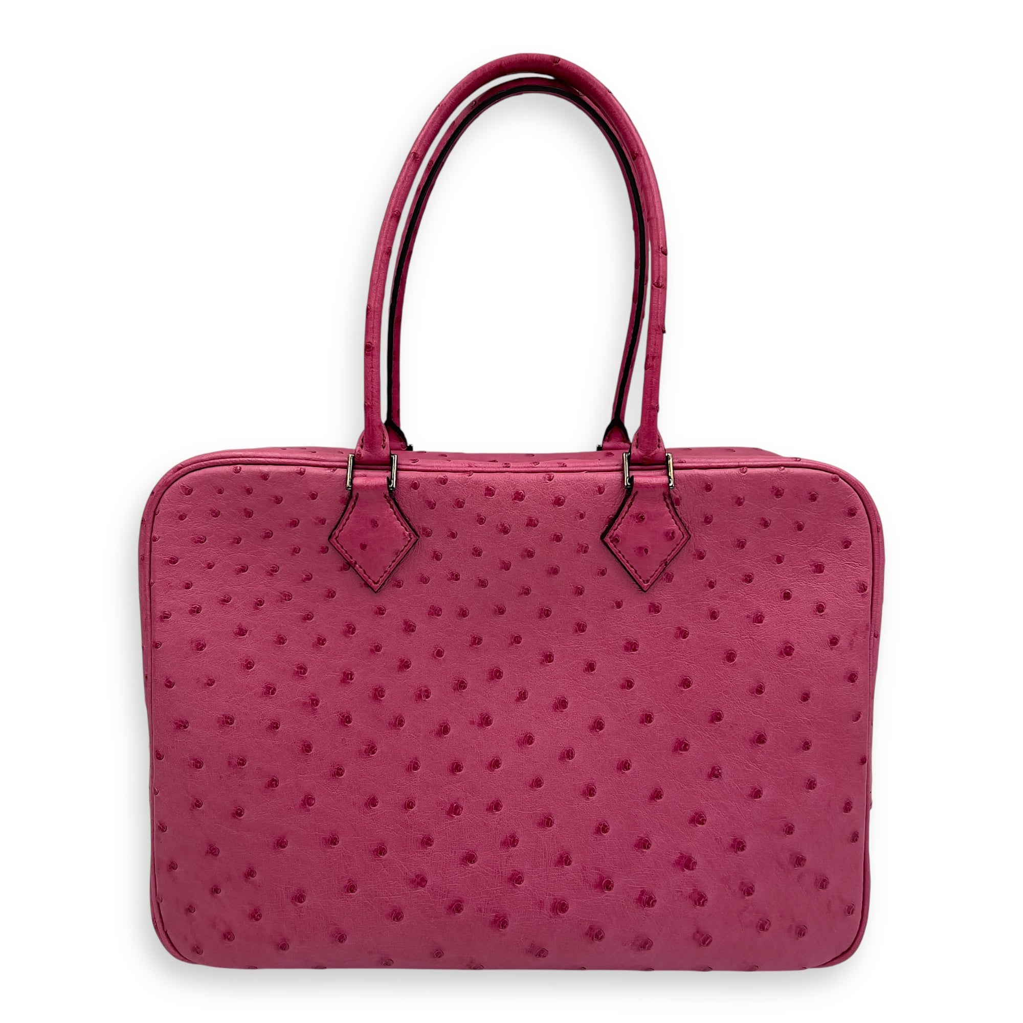 Plume 32 Fuchsia Top Handle Bag in Ostrich, Gold hardware - Image 3
