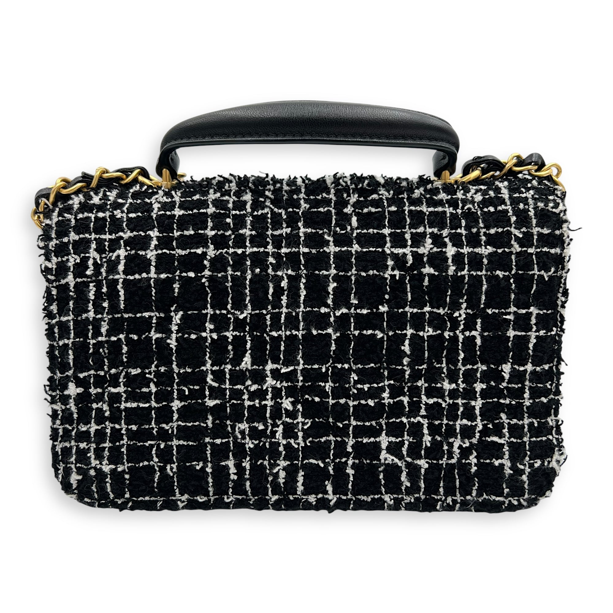 CC Black Top Handle Bag in Tweed, Gold hardware - Image 3