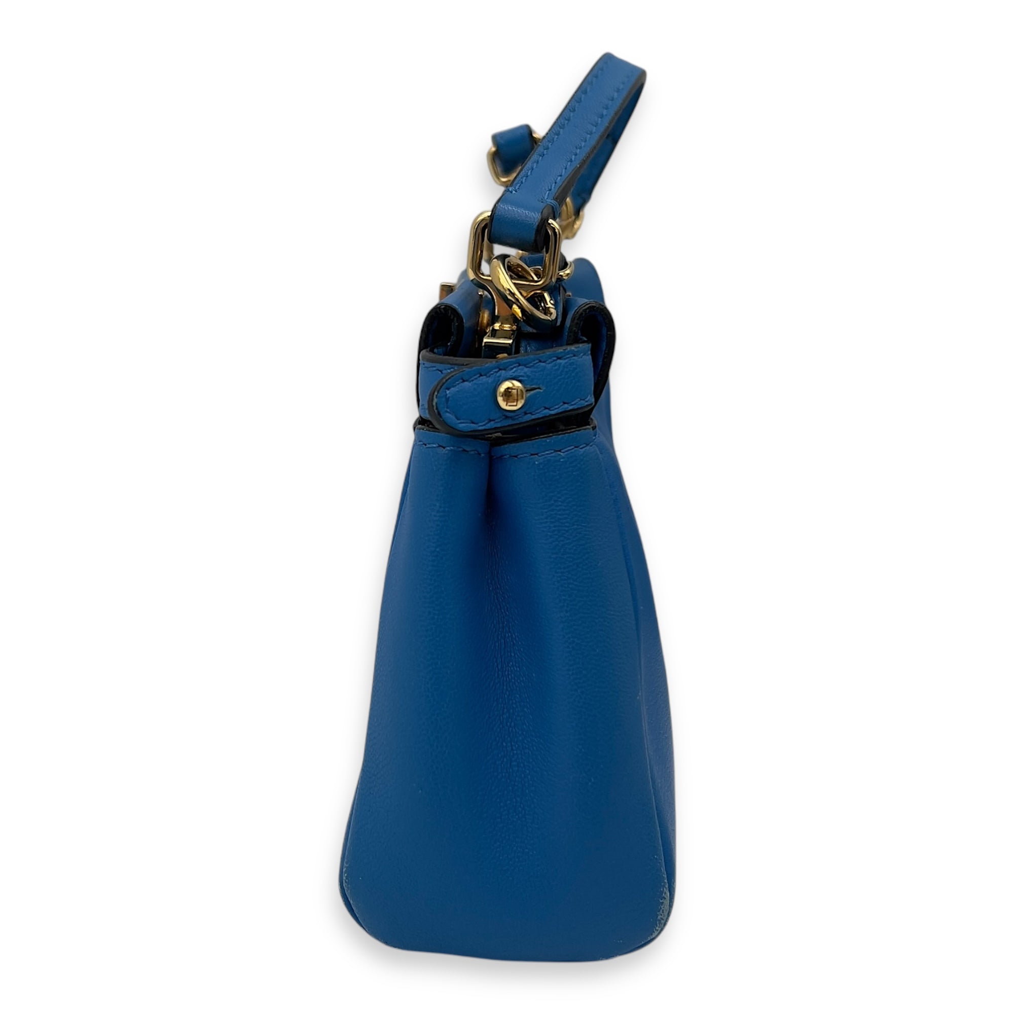 Peekaboo Top Handle Bag Micro Blue in Calfskin , Gold Hardware - Image 4