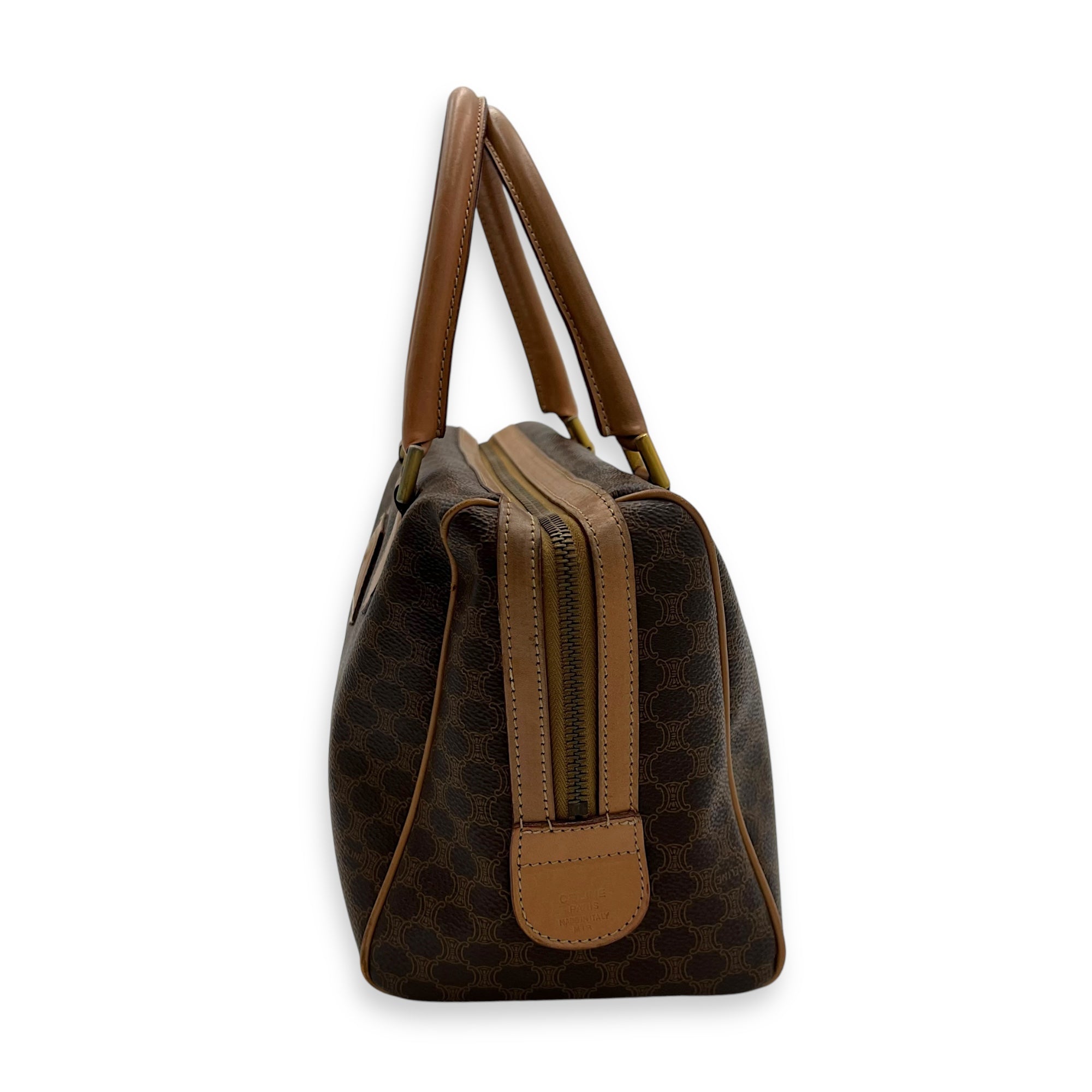 Vintage Macadam Boston Top Handle Bag Brown in Coated Canvas, Gold hardware - Image 4