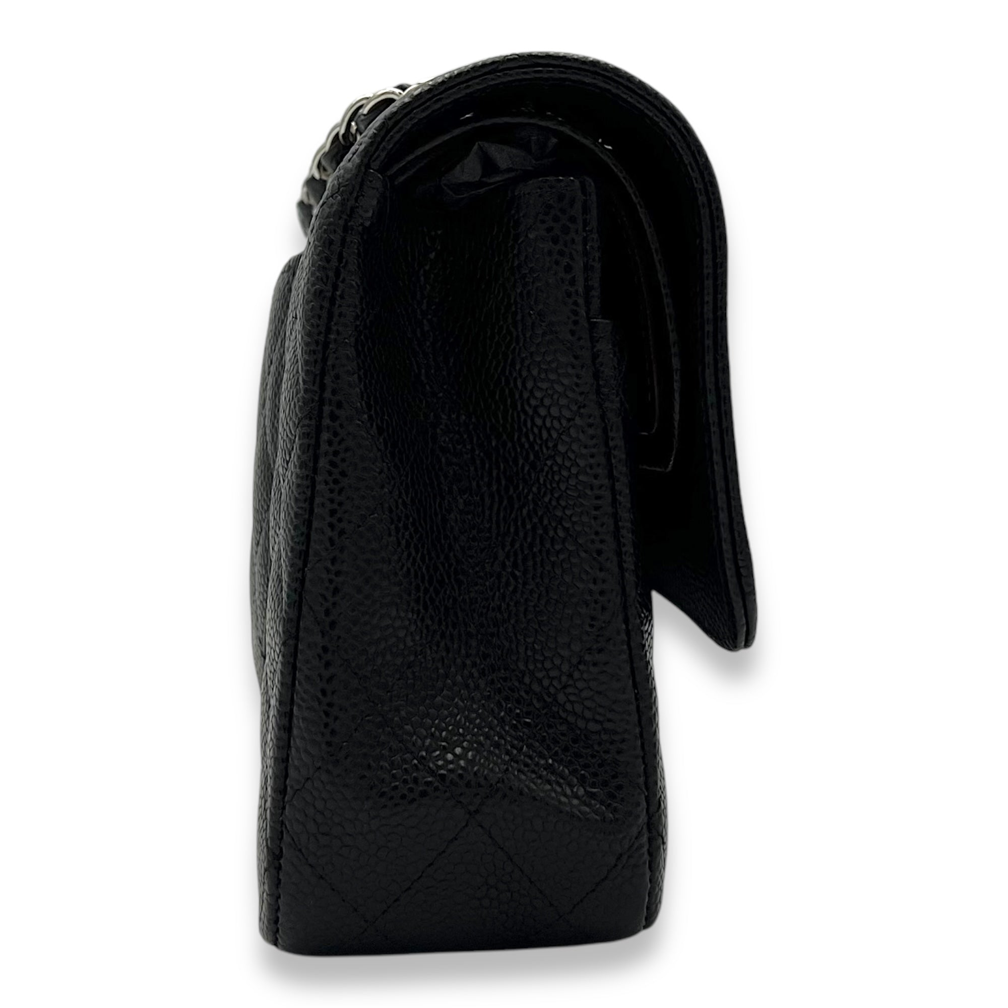 Classic Medium Black Shoulder Bag in Caviar Leather, Silver hardware - Image 4