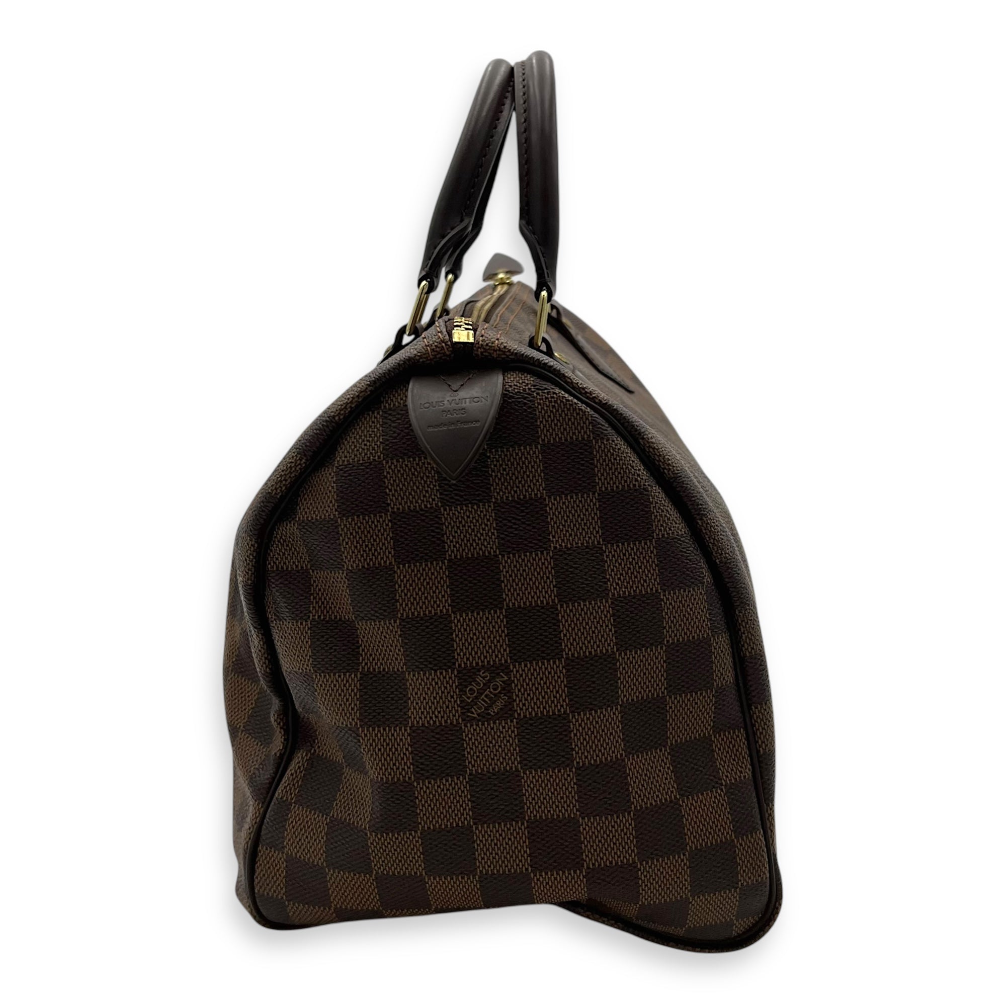 Speedy 30 Damier Ebene Top Handle Bag in Coated Canvas, Gold hardware - Image 4