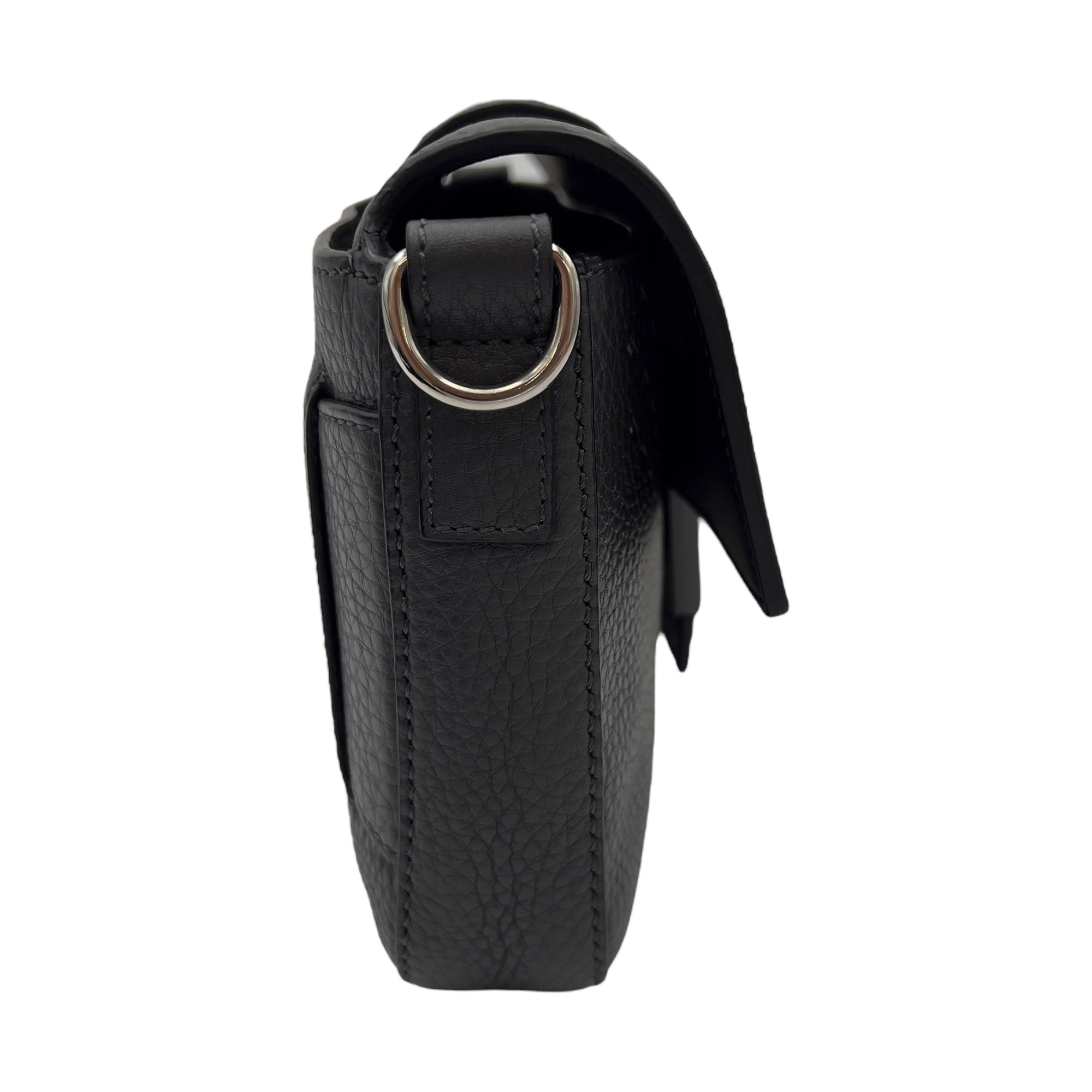 Baguette Crossbody Bag Small Grey in Calfskin, Silver hardware - Image 4