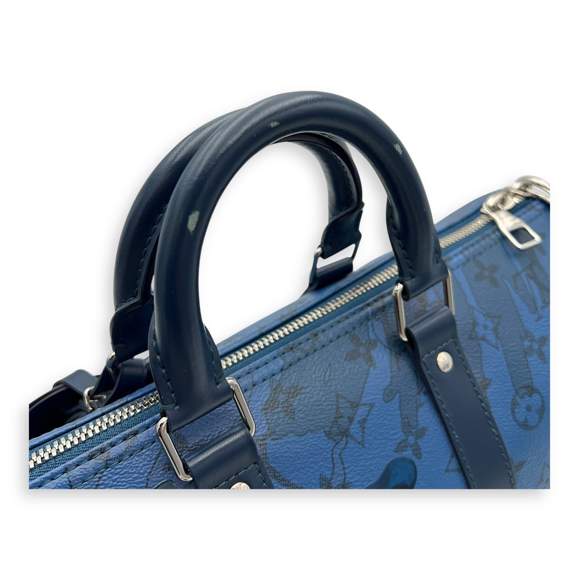 Limited Edition Acquagarden Keepall 35 Blue Top Handle Bag in Coated Canvas, Silver hardware - Image 8
