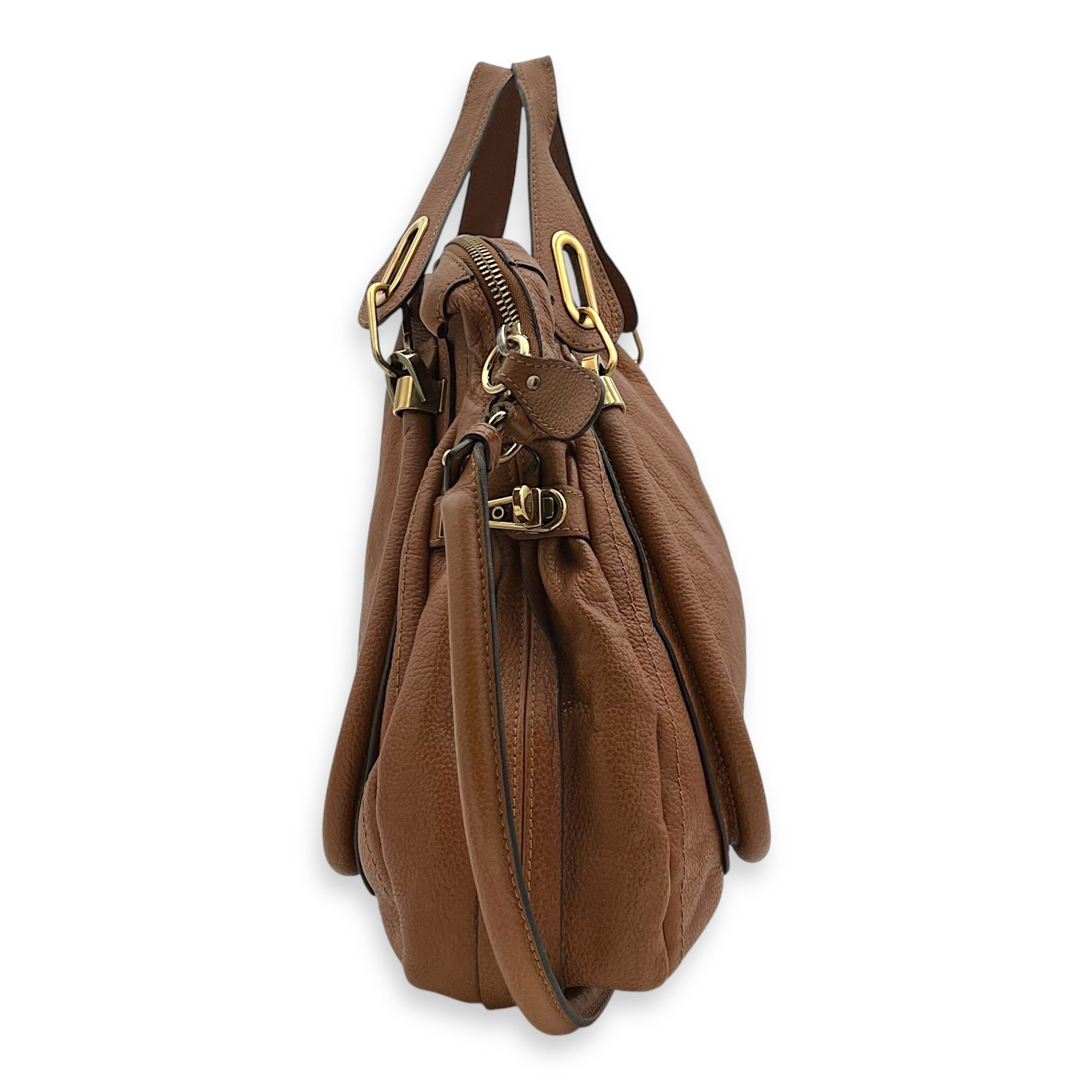 Paraty Large Brown Top Handle Bag in Calfskin, Gold hardware - Image 4