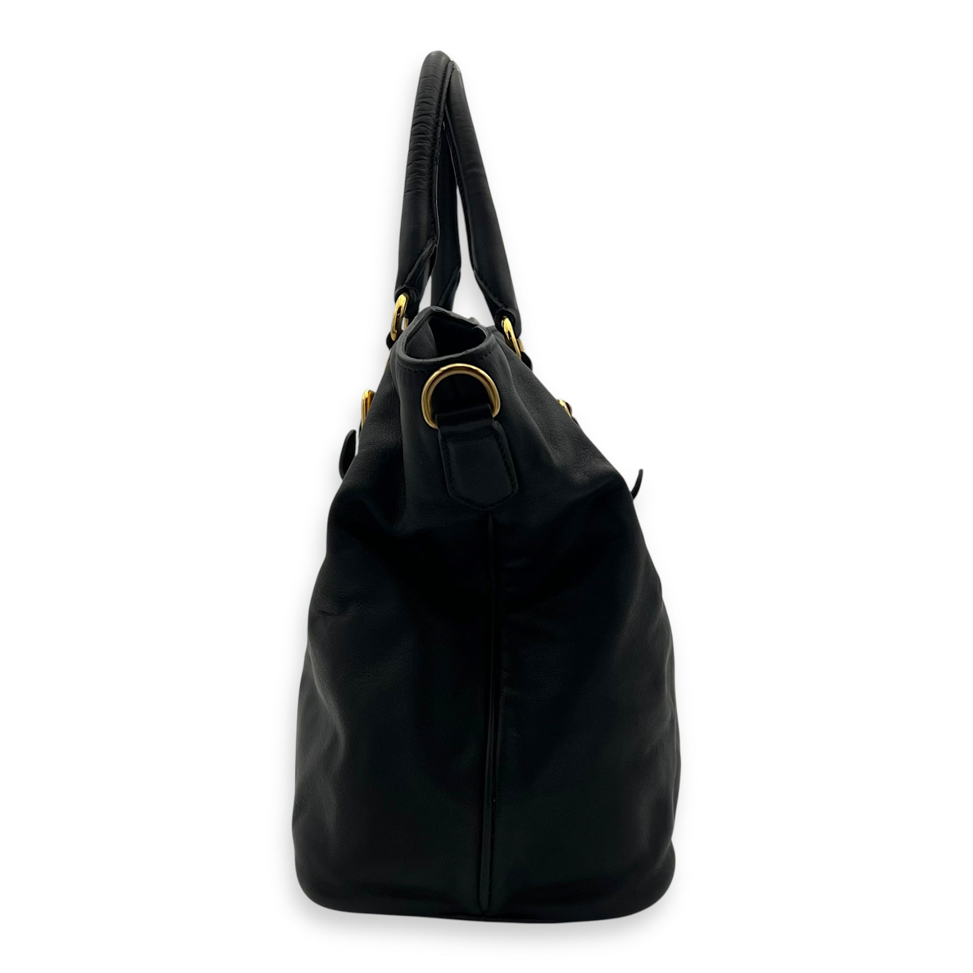 Logo Top Handle Bag Black in Calfskin, Gold hardware - Image 4