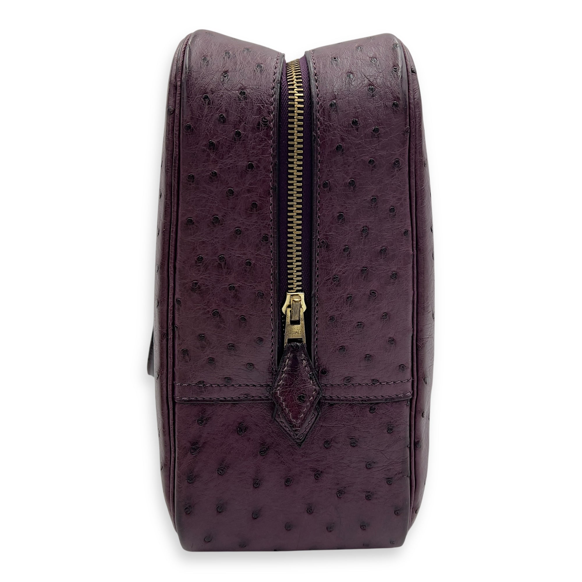 Plume 35 Purple Top Handle Bag in Ostrich, Gold hardware - Image 7