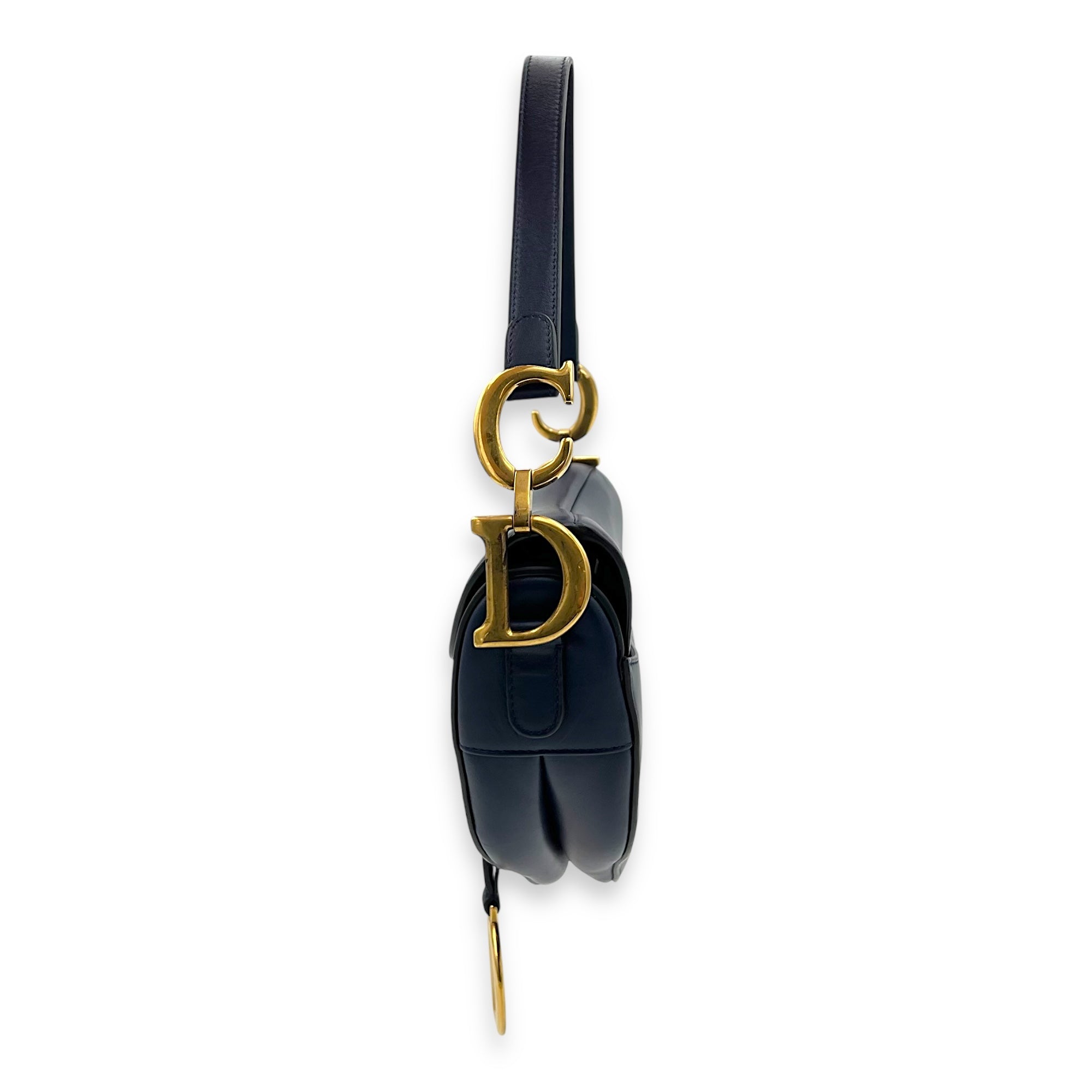 Saddle Shoulder Bag Blue in Calfskin, Gold hardware - Image 4